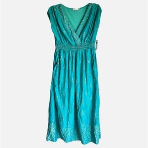 Beautiful Teal and gold Lapogee india cotton spring dress